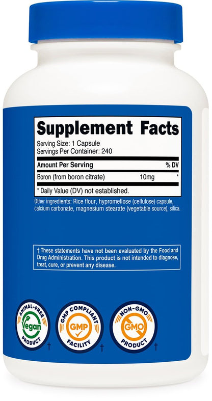 Nutricost Boron Kapseln 10mg, 240 Vegane Kapseln, Glutenfrei und Nicht-GVO