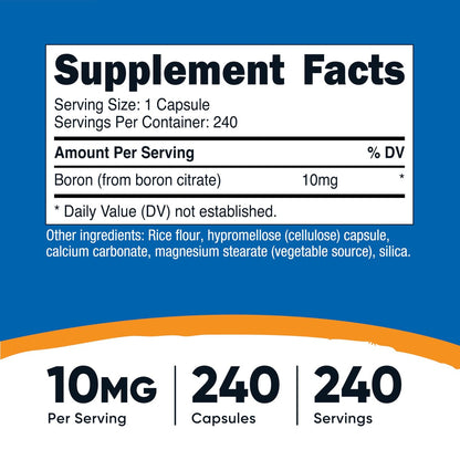 Nutricost Boron Kapseln 10mg, 240 Vegane Kapseln, Glutenfrei und Nicht-GVO