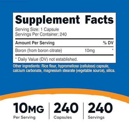 Nutricost Boron Kapseln 10mg, 240 Vegane Kapseln, Glutenfrei und Nicht-GVO