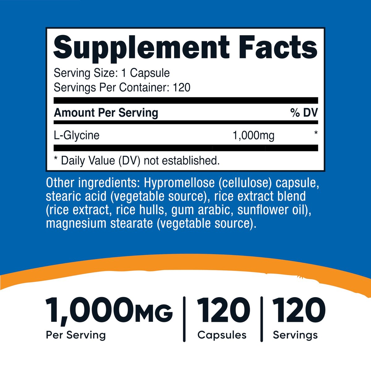 Nutricost L-Glycin 1000mg, 120 Kapseln, Vegetarisch, Nicht-GVO & Glutenfrei