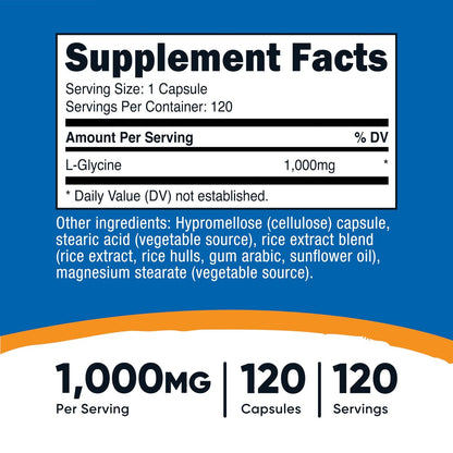 Nutricost L-Glycin 1000mg, 120 Kapseln, Vegetarisch, Nicht-GVO & Glutenfrei