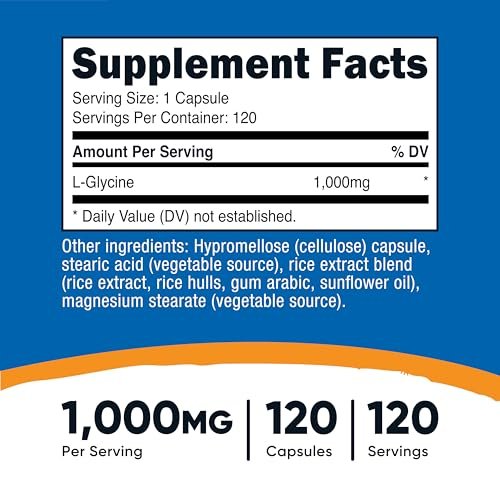 Nutricost L-Glycin 1000mg, 120 Kapseln, Vegetarisch, Nicht-GVO & Glutenfrei