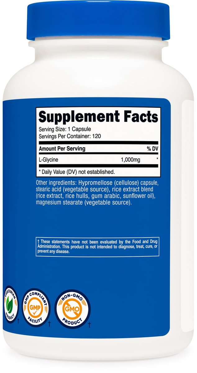 Nutricost L-Glycin 1000mg, 120 Kapseln, Vegetarisch, Nicht-GVO & Glutenfrei