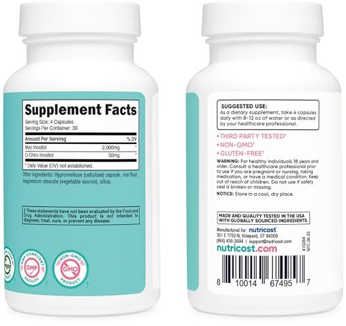 Nutricost Myo-Inositol & D-Chiro-Inositol für Frauen 2000mg, 120 Kapseln, 2000mg Myo & 50mg D-Chiro pro Portion, 30 Portionen, Vegetarierfreundlich, Non-GMO & Glutenfrei