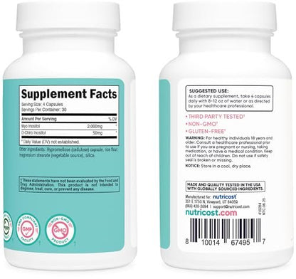 Nutricost Myo-Inositol & D-Chiro-Inositol für Frauen 2000mg, 120 Kapseln, 2000mg Myo & 50mg D-Chiro pro Portion, 30 Portionen, Vegetarierfreundlich, Non-GMO & Glutenfrei