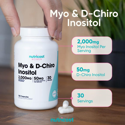 Nutricost Myo-Inositol & D-Chiro-Inositol für Frauen 2000mg, 120 Kapseln, 2000mg Myo & 50mg D-Chiro pro Portion, 30 Portionen, Vegetarierfreundlich, Non-GMO & Glutenfrei