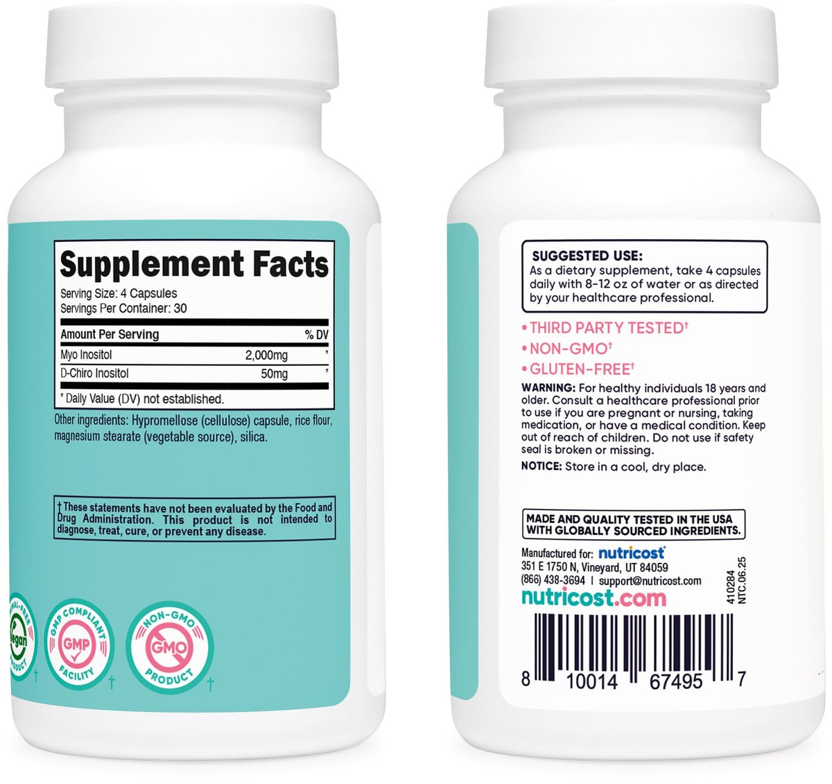 Nutricost Myo-Inositol & D-Chiro-Inositol für Frauen 2000mg, 120 Kapseln, 2000mg Myo & 50mg D-Chiro pro Portion, 30 Portionen, Vegetarierfreundlich, Non-GMO & Glutenfrei