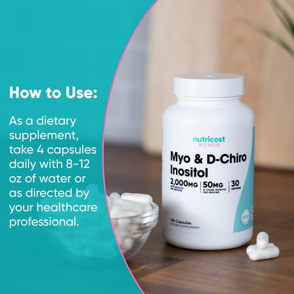 Nutricost Myo-Inositol & D-Chiro-Inositol für Frauen 2000mg, 120 Kapseln, 2000mg Myo & 50mg D-Chiro pro Portion, 30 Portionen, Vegetarierfreundlich, Non-GMO & Glutenfrei