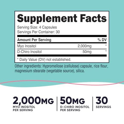 Nutricost Myo-Inositol & D-Chiro-Inositol für Frauen 2000mg, 120 Kapseln, 2000mg Myo & 50mg D-Chiro pro Portion, 30 Portionen, Vegetarierfreundlich, Non-GMO & Glutenfrei