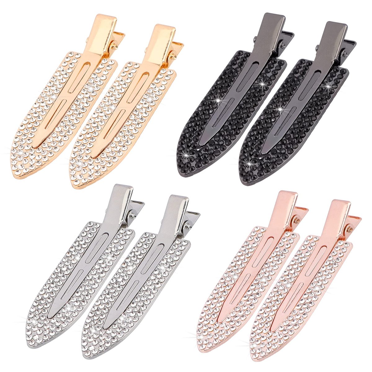 Magicsky 8er-Pack Faltenfreie Haarklammern, Strass-Haarklammern ohne Biegen, Diamant-Metall-Clips für Make-up-Fransen, Styling-Werkzeug für Frauen und Mädchen, Silber, Gold, Schwarz