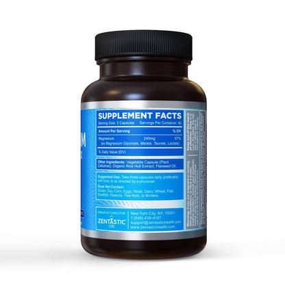 Zentastic Magnesium Komplex 4-in-1 – Magnesiumglycinat, Malat, Taurat & Lactat – Chelatiert, hoch absorbierbar für Nerven, Muskeln, Knochen & Immunsystem – 120 Kapseln
