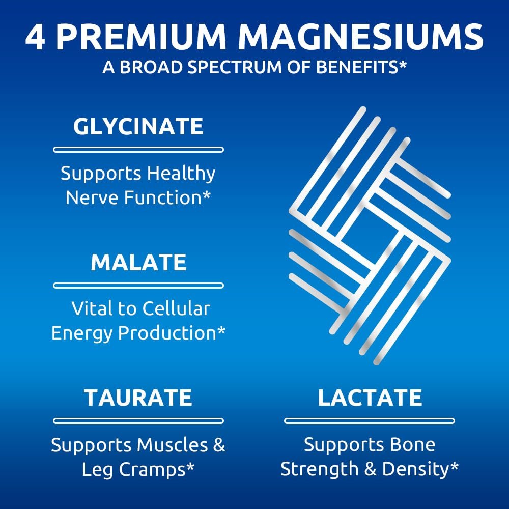 Zentastic Magnesium Komplex 4-in-1 – Magnesiumglycinat, Malat, Taurat & Lactat – Chelatiert, hoch absorbierbar für Nerven, Muskeln, Knochen & Immunsystem – 120 Kapseln