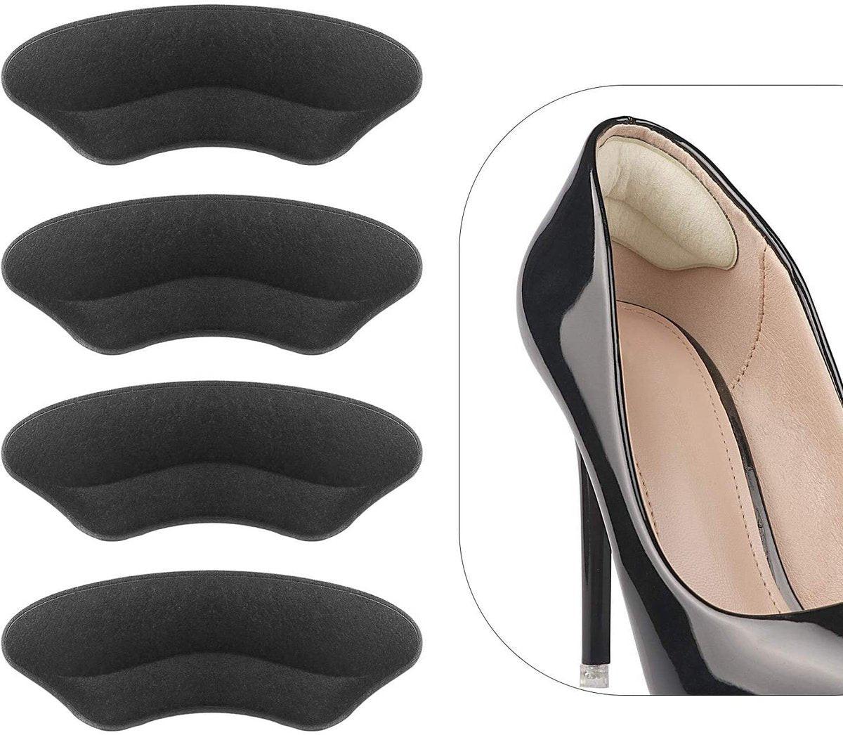 Fersenpolster Einlegesohlen für zu große Schuhe – 4 Paar (Schwarz) – Rutschfeste Fersenkissen gegen Blasen und Druckstellen