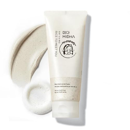 MIDHA Reiskleie Peeling-Schaum 150 ml – Tiefenreinigendes, porenverfeinerndes Gesichtswasser mit sanftem Peeling & ausgewogenem pH-Wert