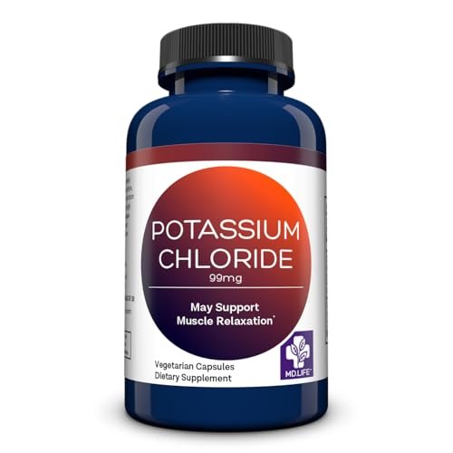 MD Life Kaliumchlorid Kapseln – 99mg, 90 Stück – Laborgeprüftes Kaliumpräparat zur Unterstützung von Muskelfunktion und gesundem Blutdruck – Vegetarisch