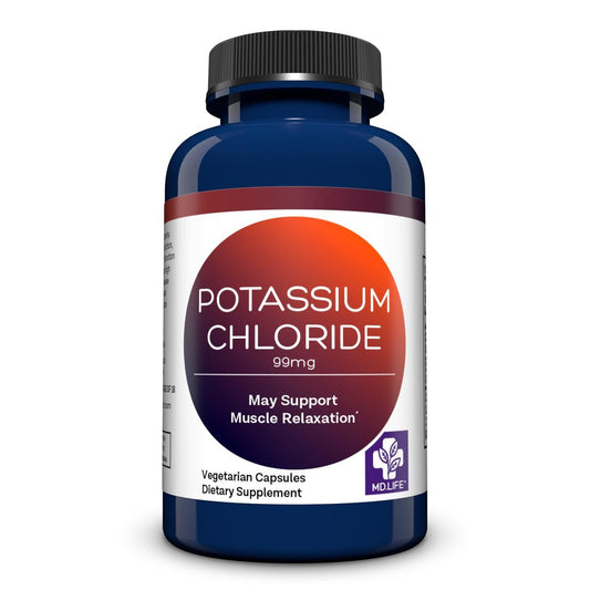 MD Life Kaliumchlorid Kapseln – 99mg, 90 Stück – Laborgeprüftes Kaliumpräparat zur Unterstützung von Muskelfunktion und gesundem Blutdruck – Vegetarisch