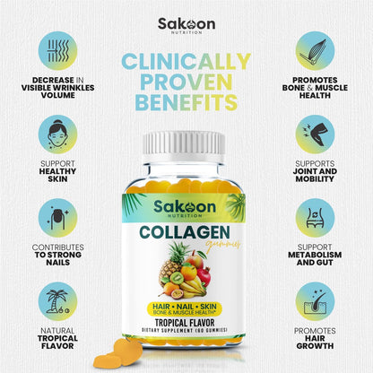 Sakoon Nutrition Halal Kollagen-Gummis für Frauen und Männer - Anti-Aging, Haarwachstum, Hautpflege & starke Nägel - Nicht-GVO, glutenfrei - Hergestellt in den USA