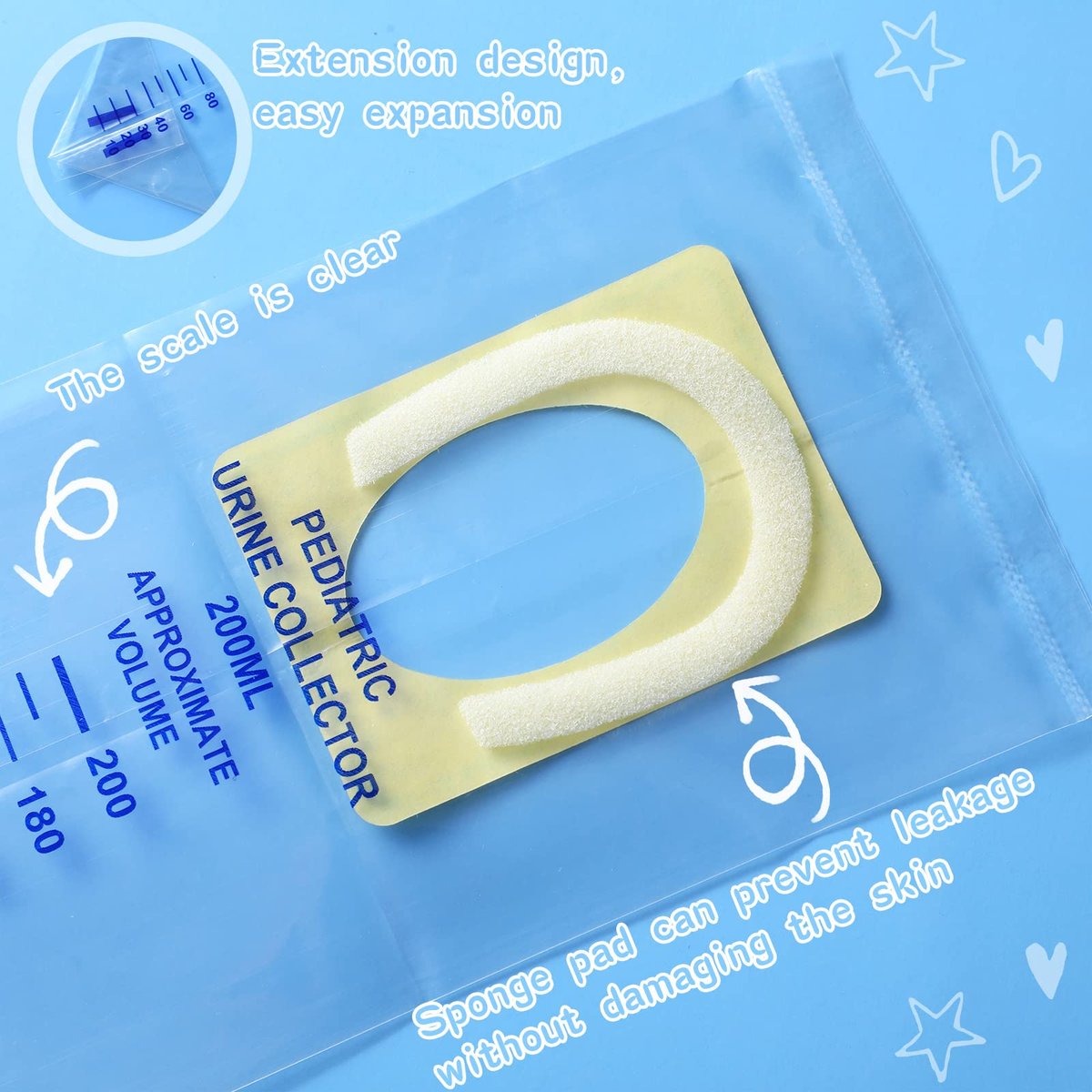 Sosation 20 Stück Urinbeutel für Kinder, Klare Urinauffangbeutel, Einweg-Pipibeutel, Haftende, Auslaufsichere Baby-Pipi-Beutel für die Sammlung