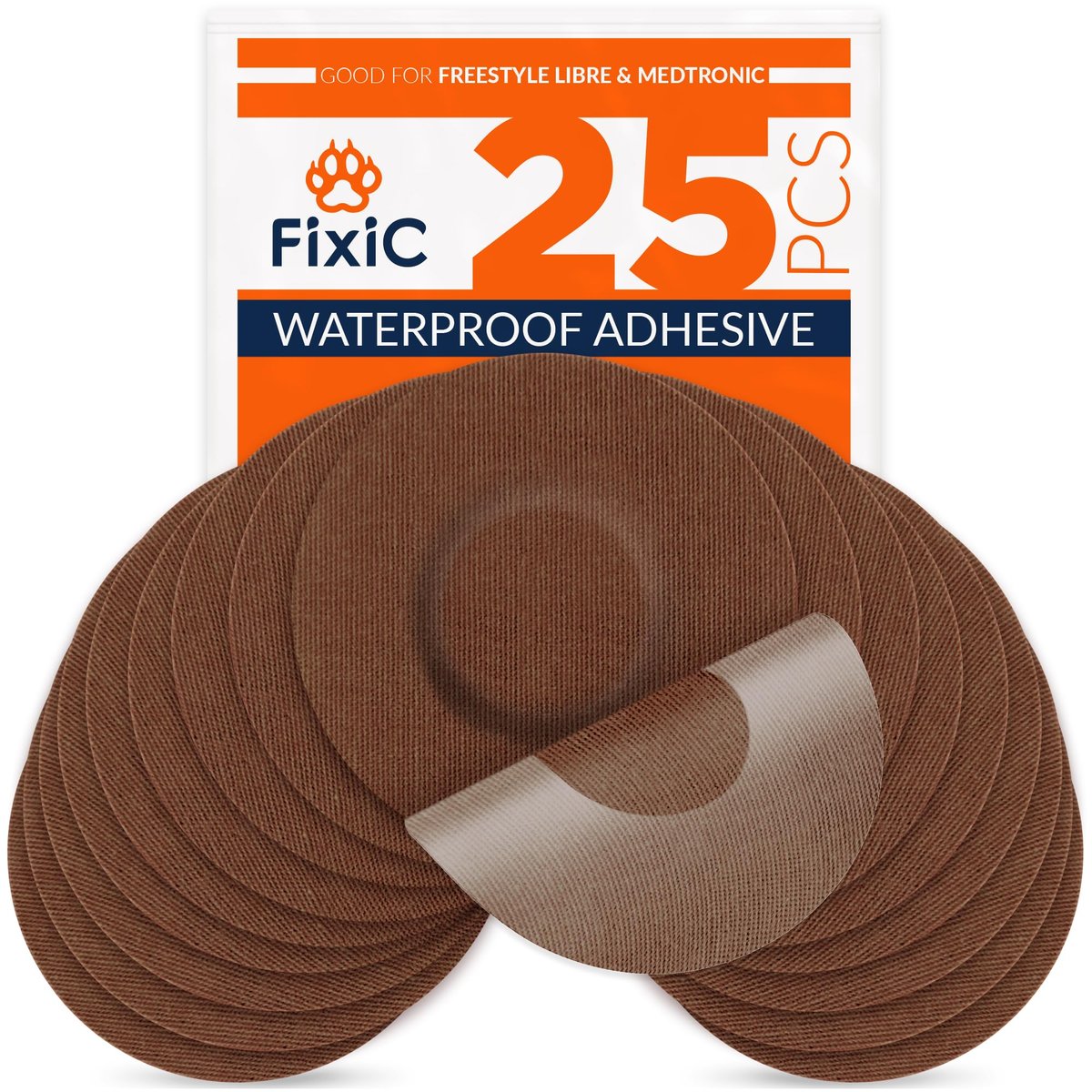 Fixic Freestyle Klebepflaster 25 Stück – Passend für Libre 1, 2, 3 & Plus – Enlite – Guardian – Kein Kleber in der Mitte – Vorgeschnittene Rückseite – Langzeitfixierung für Ihren Sensor! (Kaffee)