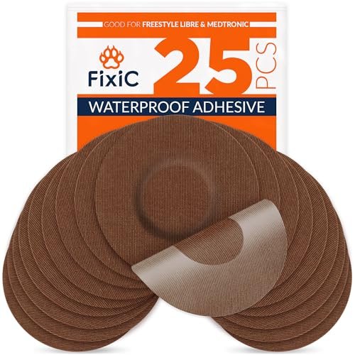 Fixic Freestyle Klebepflaster 25 Stück – Passend für Libre 1, 2, 3 & Plus – Enlite – Guardian – Kein Kleber in der Mitte – Vorgeschnittene Rückseite – Langzeitfixierung für Ihren Sensor! (Kaffee)
