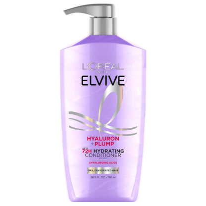 L'Oréal Paris Elvive Hyaluron Plump Feuchtigkeitsspendender Conditioner für dehydriertes, trockenes Haar mit Hyaluronsäure-Komplex, parabenfrei, 26,5 Fl Oz