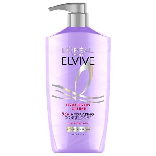 L'Oréal Paris Elvive Hyaluron Plump Feuchtigkeitsspendender Conditioner für dehydriertes, trockenes Haar mit Hyaluronsäure-Komplex, parabenfrei, 26,5 Fl Oz