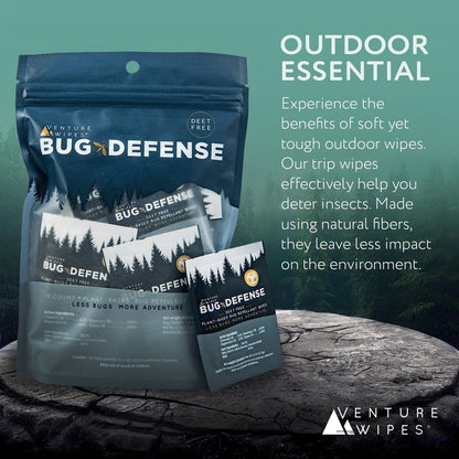Venture Wipes Natürliche Mückenschutztücher - Reisegröße Insektenschutztücher mit Citronella, Pfefferminze & Rosmarin - DEET-freier Mückenschutz für Reisen, Outdoor & Terrasse - 15 Tücher Beutel