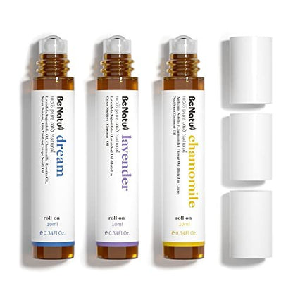 Benatu Ätherisches Öl Roll-On Set (Traum, Lavendel, Kamille) - Aromatherapie-Roller für Massage, Körperpflege, Zuhause - Natürlicher Duft Geschenk für Frauen und Männer