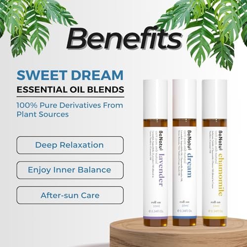 Benatu Ätherisches Öl Roll-On Set (Traum, Lavendel, Kamille) - Aromatherapie-Roller für Massage, Körperpflege, Zuhause - Natürlicher Duft Geschenk für Frauen und Männer
