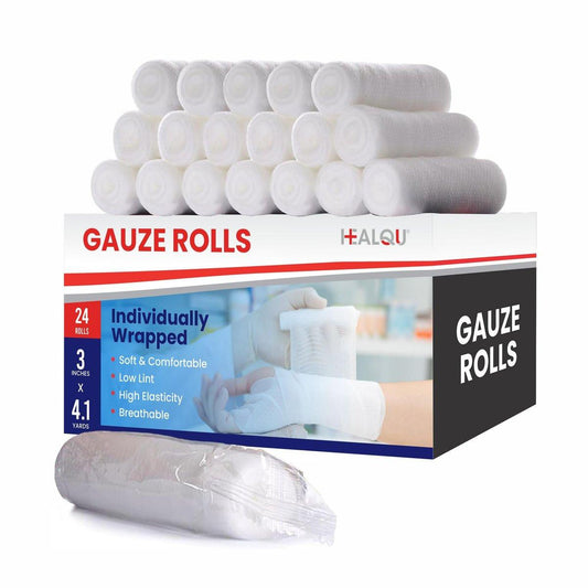 HEALQU Premium Mullbinden – 3' x 4,1 Yards – 24 Rollen, einzeln verpackt, konformierende Stretch-Gazebinde – superweiche gewebte Stretchbinden zur primären Wundversorgung und Unterstützung