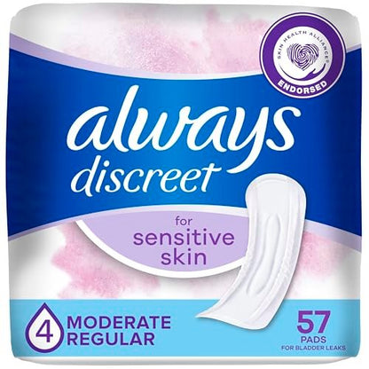 Always Discreet Inkontinenz-Einlagen für Frauen mit Blasenschwäche, Sensitive Pads, Mittlere Saugfähigkeit, Normale Länge, 57 Stück