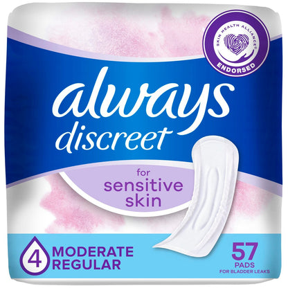 Always Discreet Inkontinenz-Einlagen für Frauen mit Blasenschwäche, Sensitive Pads, Mittlere Saugfähigkeit, Normale Länge, 57 Stück