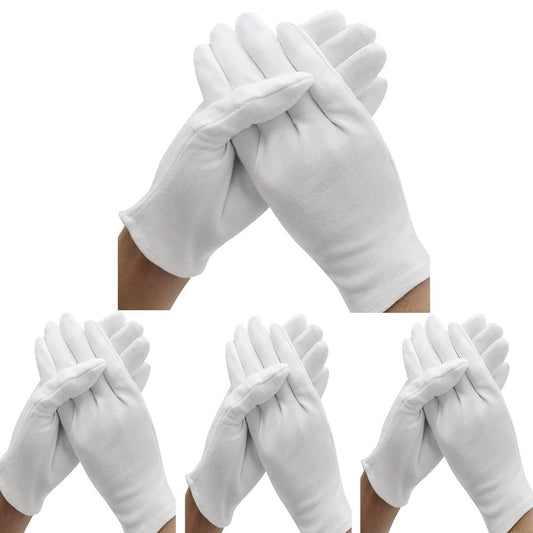 24 Stück (12 Paar) Weiße Baumwollhandschuhe für trockene Hände Feuchtigkeitspflege, Kosmetik, Ekzem, Hand-Spa, Münz- und Schmuckinspektion, Prüfen und Servieren – dehnbares Futter