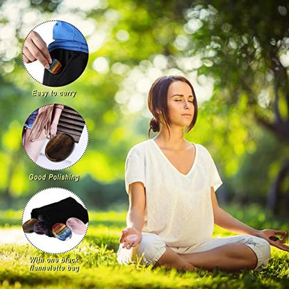 Roowest 4 Stücke Daumen Sorgenstein für Angst, natürliche Kristall-Heilsteine, Chakren Amethyst Tigerauge Quarz, Taschen-Umarmungs-Geschenk für Büro Stress Meditation (Chromashift, Oval)