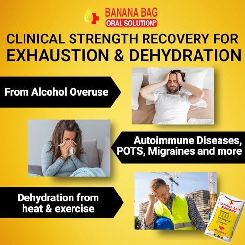 Banana Bag Oral Solution Erholungspakete – Süße Orange 5er-Pack | Erfrischende Mischung aus Elektrolyten, Vitamin C und B-Komplex für Hydration und Energie. Praktisch, leicht zu mischen und perfekt für jeden Lebensstil.