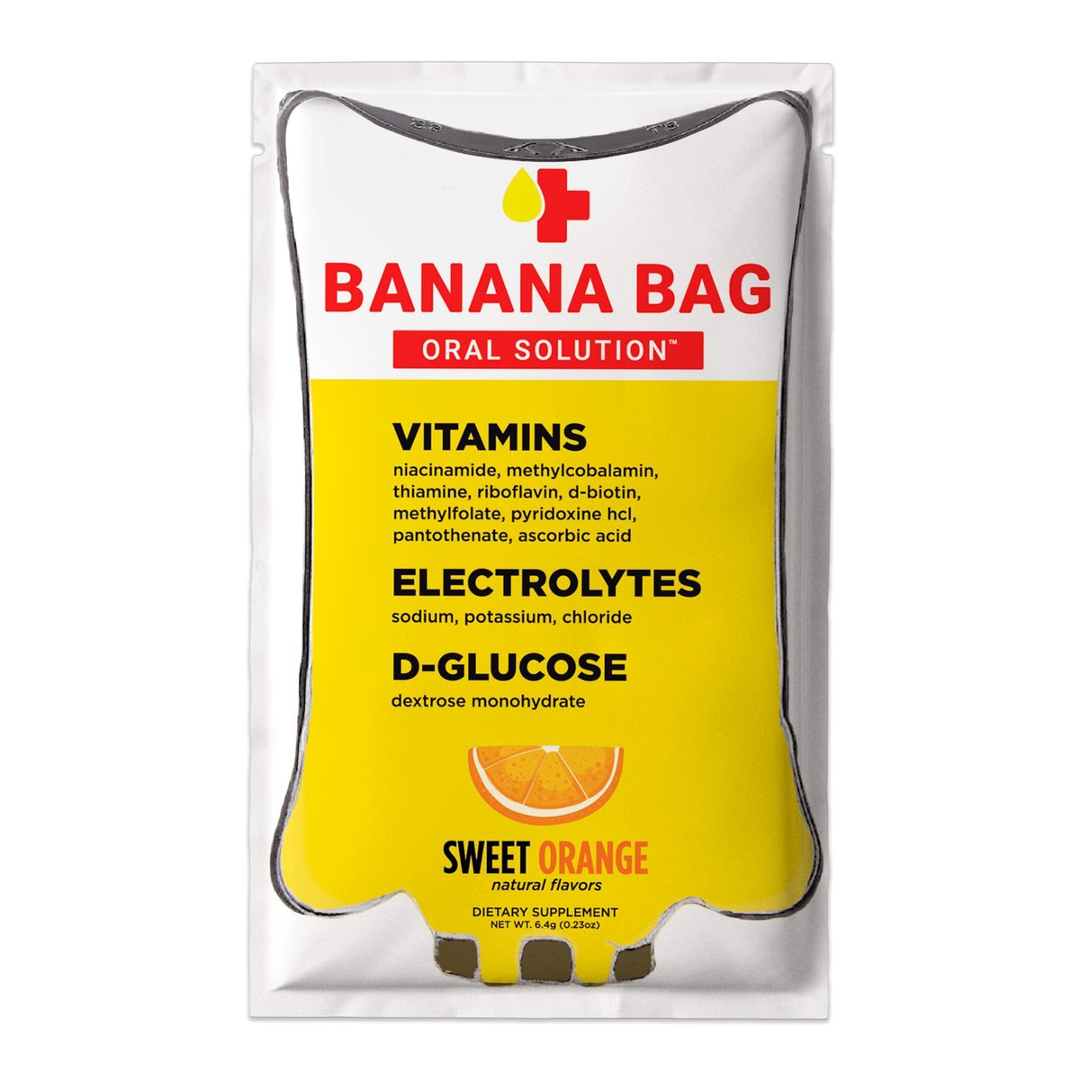 Banana Bag Oral Solution Erholungspakete – Süße Orange 5er-Pack | Erfrischende Mischung aus Elektrolyten, Vitamin C und B-Komplex für Hydration und Energie. Praktisch, leicht zu mischen und perfekt für jeden Lebensstil.