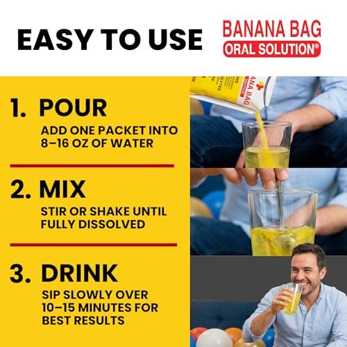 Banana Bag Oral Solution Erholungspakete – Süße Orange 5er-Pack | Erfrischende Mischung aus Elektrolyten, Vitamin C und B-Komplex für Hydration und Energie. Praktisch, leicht zu mischen und perfekt für jeden Lebensstil.
