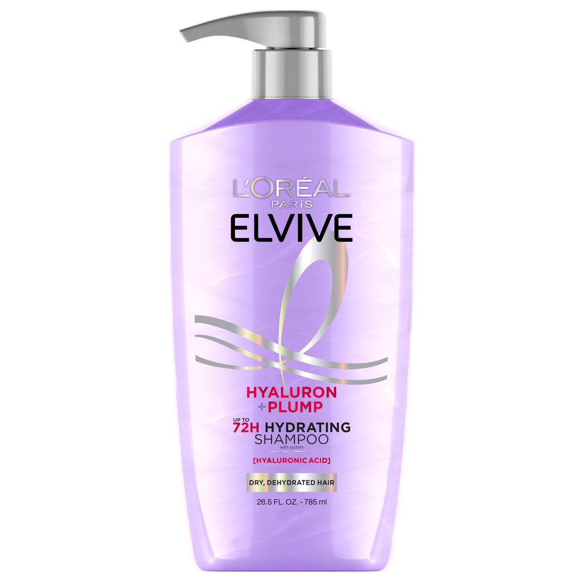 L'Oreal Paris Elvive Hyaluron Plump Feuchtigkeitsspendendes Shampoo für dehydriertes, trockenes Haar mit Hyaluronsäure-Pflegekomplex, parabenfrei, 26,5 Fl Oz
