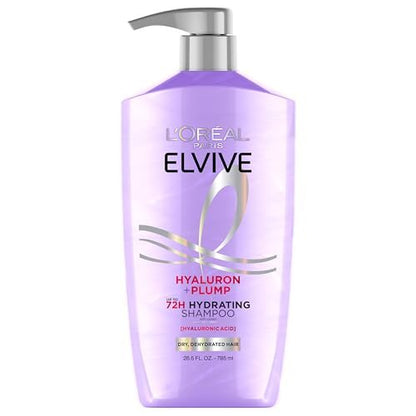 L'Oreal Paris Elvive Hyaluron Plump Feuchtigkeitsspendendes Shampoo für dehydriertes, trockenes Haar mit Hyaluronsäure-Pflegekomplex, parabenfrei, 26,5 Fl Oz