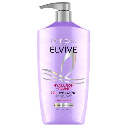 L'Oreal Paris Elvive Hyaluron Plump Feuchtigkeitsspendendes Shampoo für dehydriertes, trockenes Haar mit Hyaluronsäure-Pflegekomplex, parabenfrei, 26,5 Fl Oz