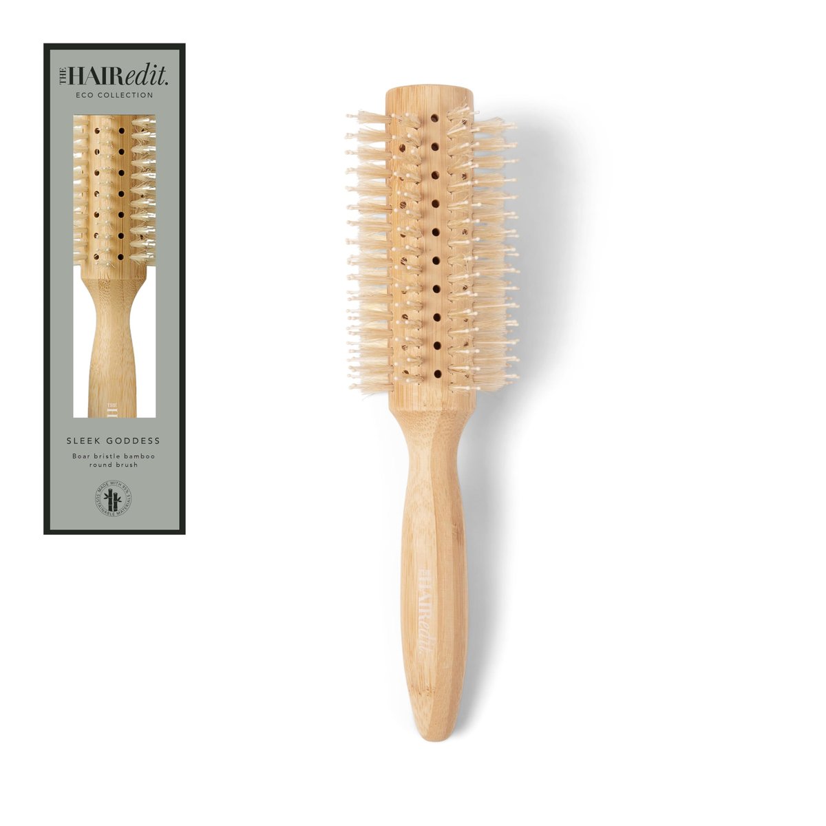 The Hair Edit Sleek Goddess Rundbürste aus Bambus mit Wildschweinborsten - Vented Föhnbürste für glänzendes, glattes Haar und Flugkontrolle