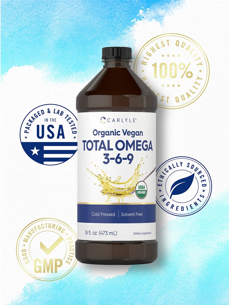 Carlyle Omega 3 6 9 | 16 fl oz | Kaltgepresst | Bio-zertifiziertes, veganes Nahrungsergänzungsmittel | Vegetarisch, Nicht-GVO, Glutenfrei und Lösungsmittelfrei