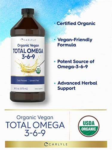 Carlyle Omega 3 6 9 | 16 fl oz | Kaltgepresst | Bio-zertifiziertes, veganes Nahrungsergänzungsmittel | Vegetarisch, Nicht-GVO, Glutenfrei und Lösungsmittelfrei