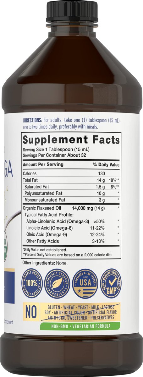 Carlyle Omega 3 6 9 | 16 fl oz | Kaltgepresst | Bio-zertifiziertes, veganes Nahrungsergänzungsmittel | Vegetarisch, Nicht-GVO, Glutenfrei und Lösungsmittelfrei