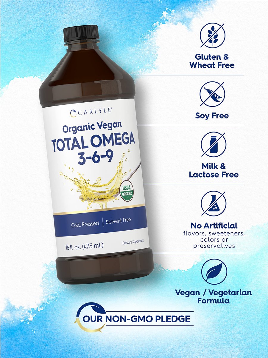 Carlyle Omega 3 6 9 | 16 fl oz | Kaltgepresst | Bio-zertifiziertes, veganes Nahrungsergänzungsmittel | Vegetarisch, Nicht-GVO, Glutenfrei und Lösungsmittelfrei