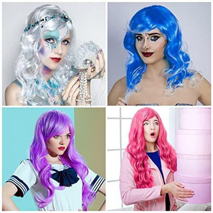 Bouiexye 24 Stück Bunte Lange Lockige Perücken Wellige Partyperücken Lockige Cosplay Kostümperücke für Frauen Partydekoration Junggesellinnenabschied
