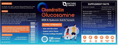 NATURE TARGET Glucosamin Chondroitin MSM Gelenk-Unterstützung, ohne Schalentiere, mit Kurkuma, Boswellia, Hyaluronsäure, Kollagen, Calcium für Knorpel- und Knochengesundheit, 120 Kapseln, 40 Portionen