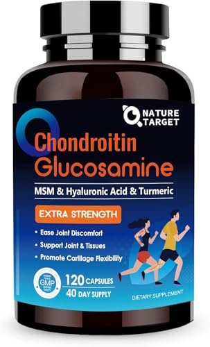 NATURE TARGET Glucosamin Chondroitin MSM Gelenk-Unterstützung, ohne Schalentiere, mit Kurkuma, Boswellia, Hyaluronsäure, Kollagen, Calcium für Knorpel- und Knochengesundheit, 120 Kapseln, 40 Portionen