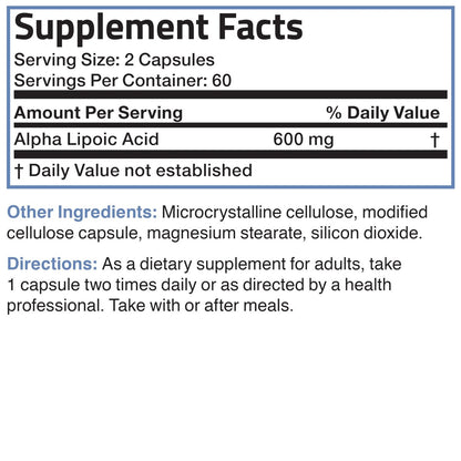 Bronson Alpha-Liponsäure 600 mg – Freie Radikale Fänger, unterstützt die antioxidative Gesundheit – Non-GMO, 120 Kapseln (60 Portionen)