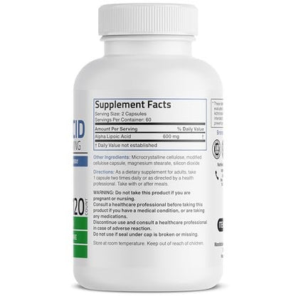 Bronson Alpha-Liponsäure 600 mg – Freie Radikale Fänger, unterstützt die antioxidative Gesundheit – Non-GMO, 120 Kapseln (60 Portionen)